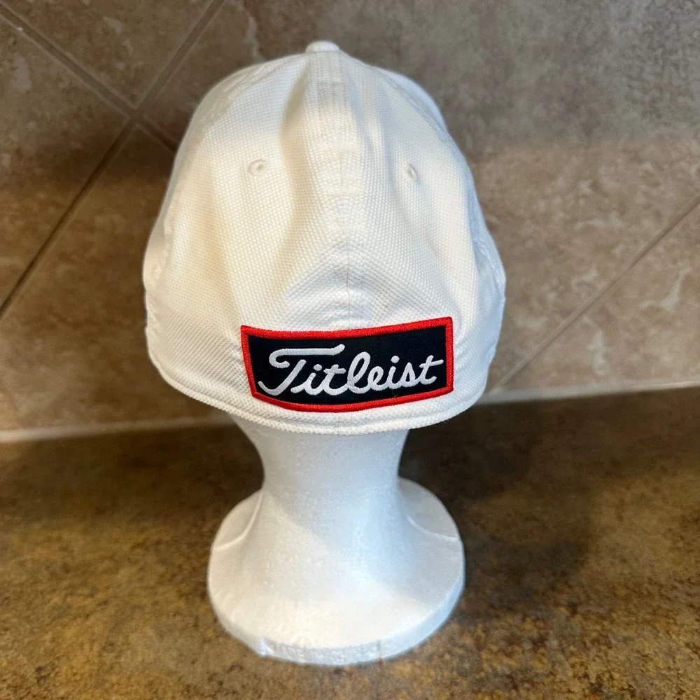 Titleist FootJoy FJ Hat Cap Medium Large White/Black Pro V1 Fitted Mesh Golf EUC